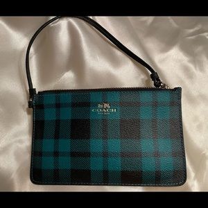 COACH Green Atlantic Plaid Leather Wristlet